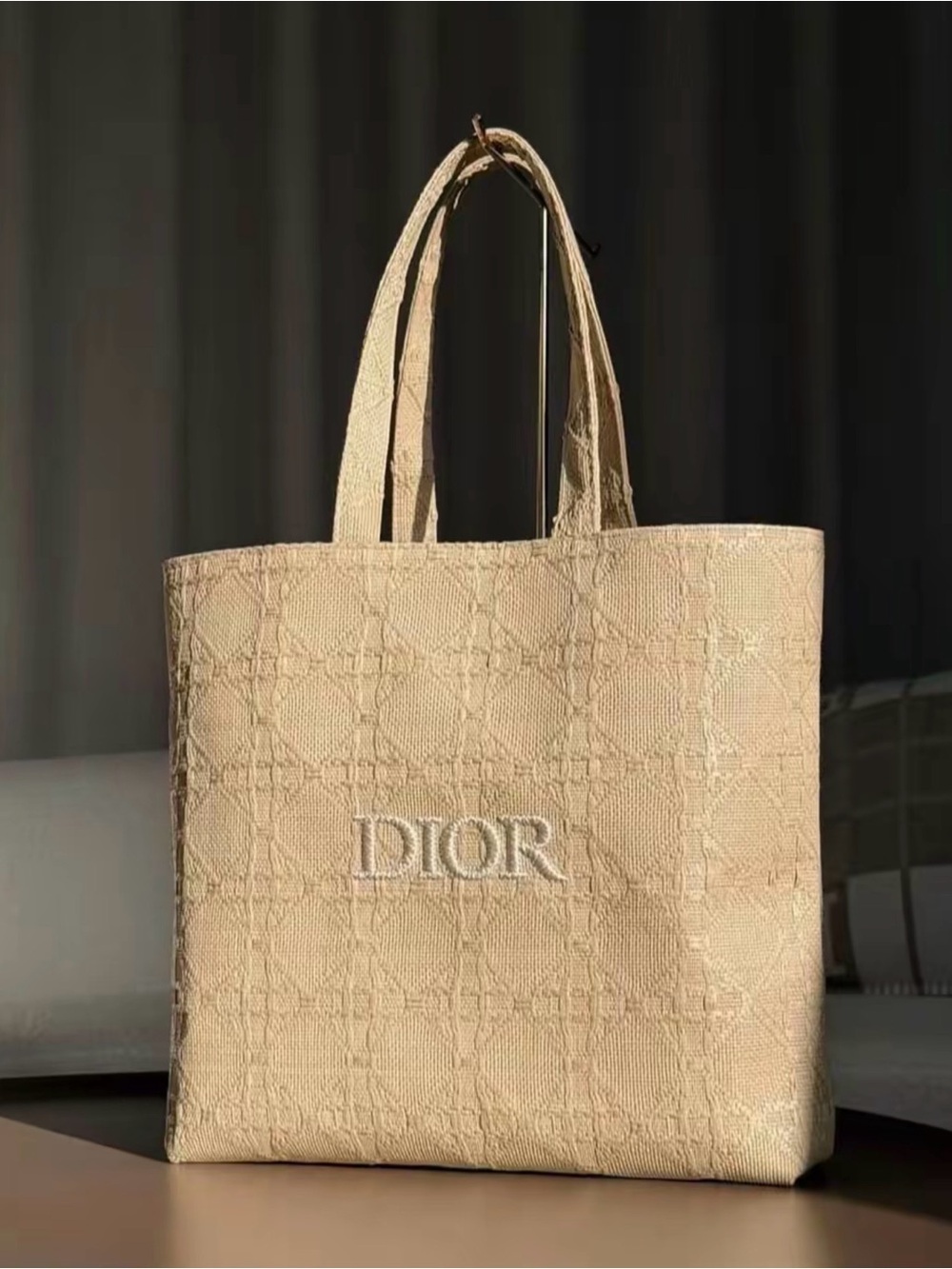 Dior Beauty Embroidered Logo Straw Tote Bag